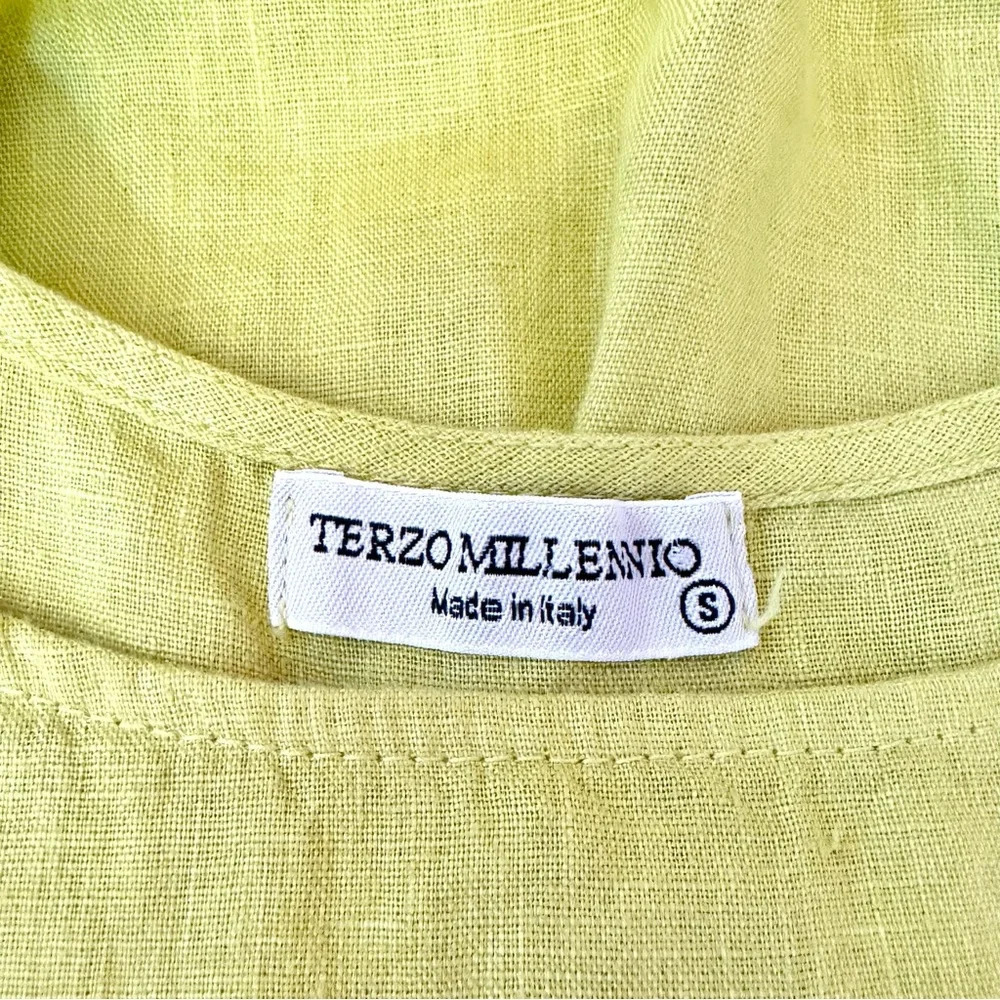 TERZO MILLENNIO Yellow 100% Linen Top MADE IN ITALY Eyelet Trim Tank Top Size S - Picture 5 of 7